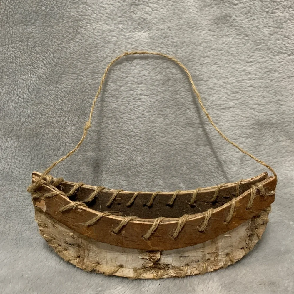 Handmade Birch Bark Miniature Canoe Ornament Rustic‎ Cabin Lodge Decor 7.5 Inch